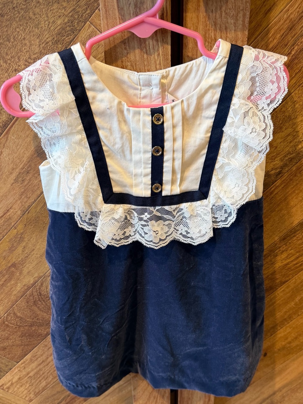 Janie and Jack navy velvet and cream baby girls dress matching bow and tights